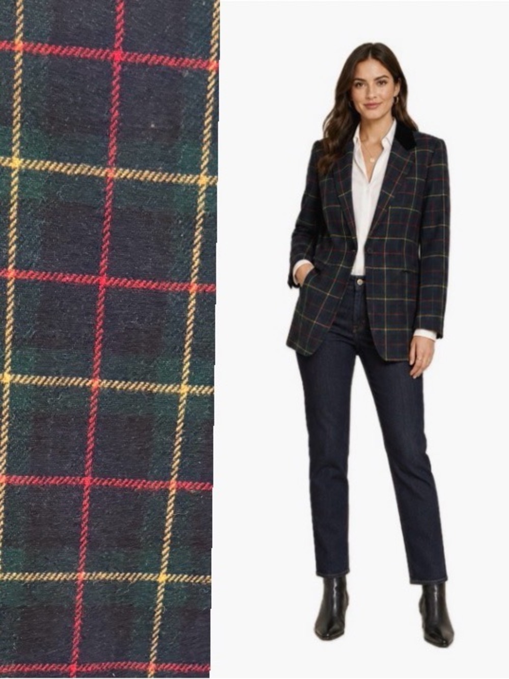 Sag Harbor Navy Plaid Tailored Blazer with Red & Yellow Windowpane